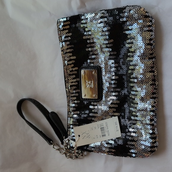 New York & Company Handbags - NWT New York & Co. Black and Silver Sequin Clutch **Final Price**